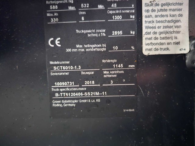 2018 crown sct6010-1.3 vorkheftruck - afbeelding 21 van  23