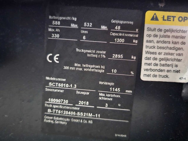 2018 crown sct6010-1.3 vorkheftruck - afbeelding 21 van  23