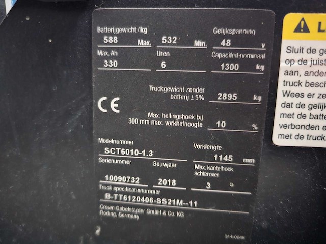 2018 crown sct6010-1.3 vorkheftruck - afbeelding 24 van  27
