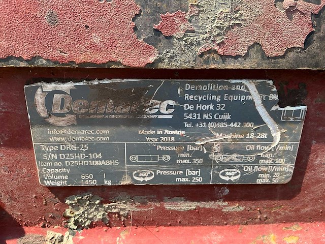 2018 demarec drg-25 hydraulische sorteer-/sloopgrijper - afbeelding 7 van  15