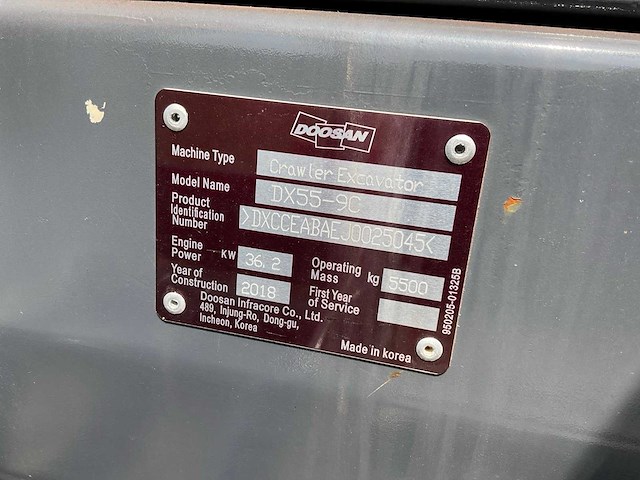 2018 doosan dx55-9c midigraafmachine - afbeelding 17 van  21