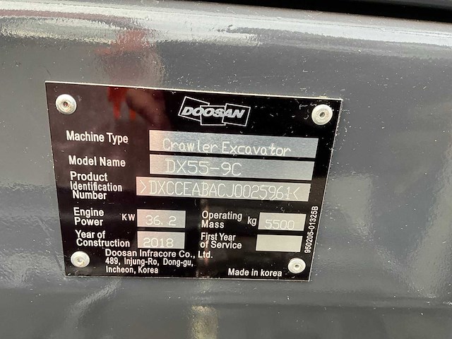 2018 doosan dx55-9c midigraafmachine - afbeelding 24 van  31