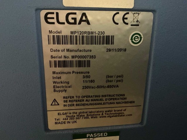 2018 elga medica mp129rbm1-230 waterzuiveringssysteem - afbeelding 8 van  8