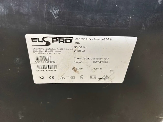 2018 elspro aachen 3980002 scheidingstransformator 2500va - afbeelding 5 van  6