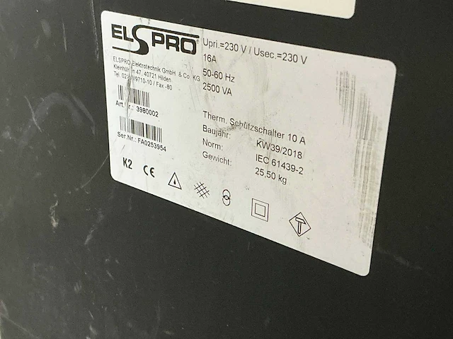 2018 elspro aachen 3980002 scheidingstransformator 2500va - afbeelding 4 van  5