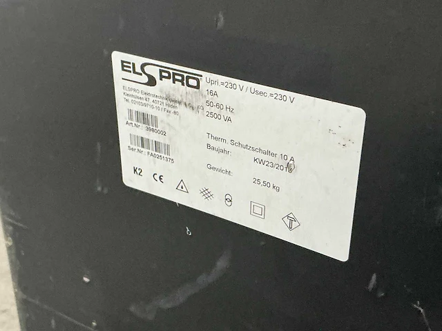 2018 elspro aachen 3980002 scheidingstransformator 2500va - afbeelding 4 van  5