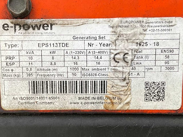 2018 europower generators eps113tde stroom aggregaat - afbeelding 4 van  12