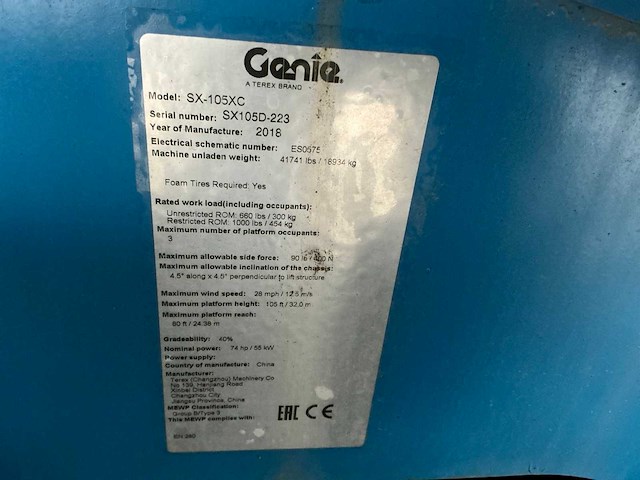 2018 genie sx-105xc 4x4 hoogwerker - afbeelding 47 van  59