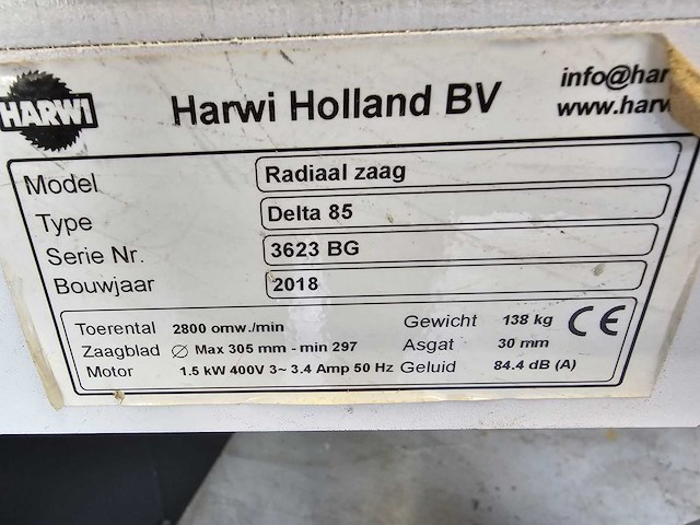 2018 harwi delta 85 afkortcirkelzaagmachine / verstekzaag - afbeelding 15 van  15