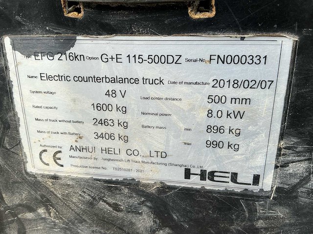 2018 heli efg216kn vorkheftruck - afbeelding 17 van  27