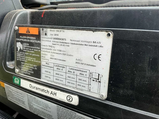 2018 hyster h4.5ft6 vorkheftruck - afbeelding 20 van  28
