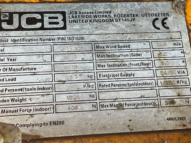 2018 jcb s1930e hoogwerker - afbeelding 2 van  10