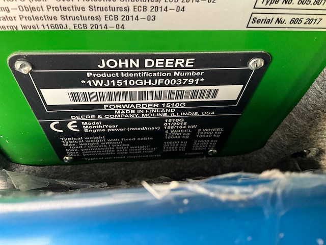 2018 john deere 1510g tier iv forwarder - afbeelding 43 van  50
