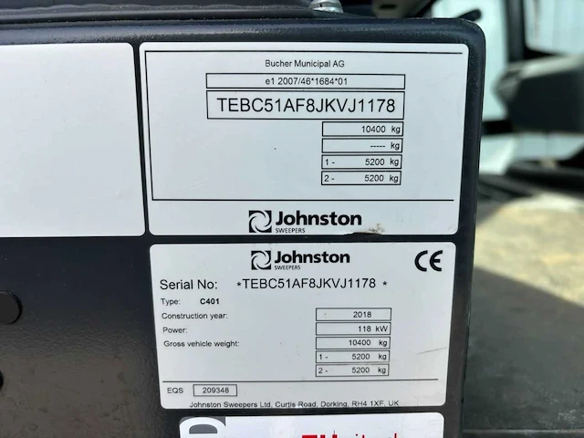 2018 johnston c401 cx straatveegmachine – 2.649 uur – euro 6 – 80 km/u – 4ws – 3 borstels - afbeelding 13 van  33