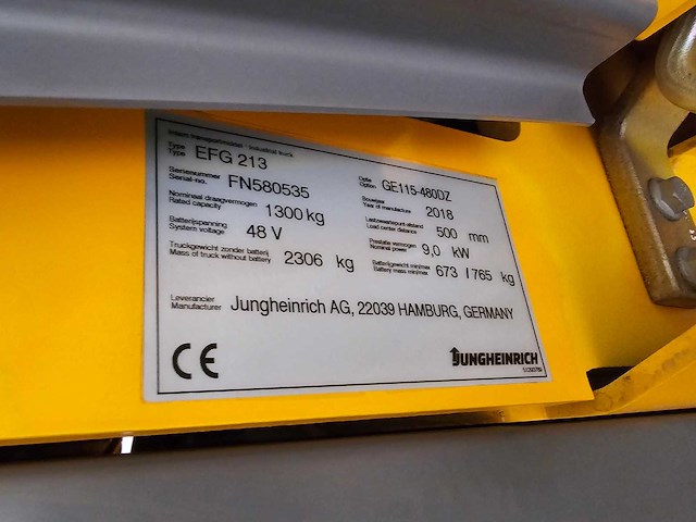 2018 jung heinrich efg 213 vorkheftruck - afbeelding 21 van  22