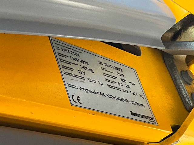 2018 jungheinrich efg 216 k vorkheftruck - afbeelding 6 van  10