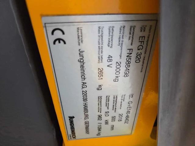 2018 jungheinrich efg 320 2000kg vorkheftruck - afbeelding 3 van  11