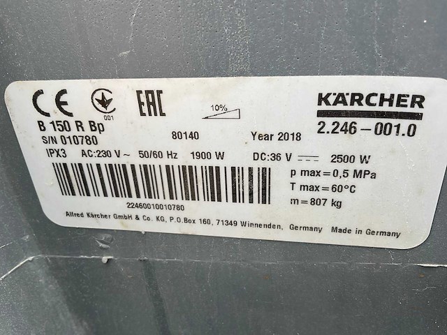 2018 kärcher professional b150r bp zelfrijdende schrobzuigmachine - afbeelding 6 van  14