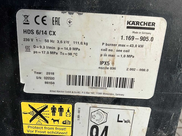 2018 kärcher professional hds 6/14 cx hogedrukreiniger - afbeelding 3 van  11