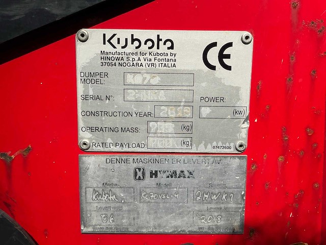 2018 kubota kc70vsl-4 dumper - afbeelding 18 van  20