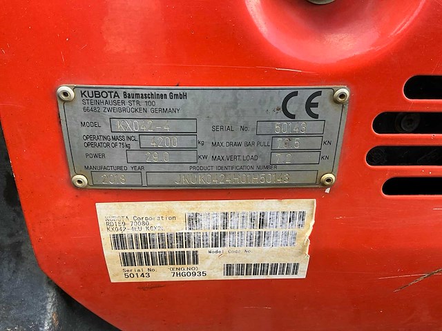 2018 kubota kx042-4 minigraafmachine - afbeelding 24 van  36