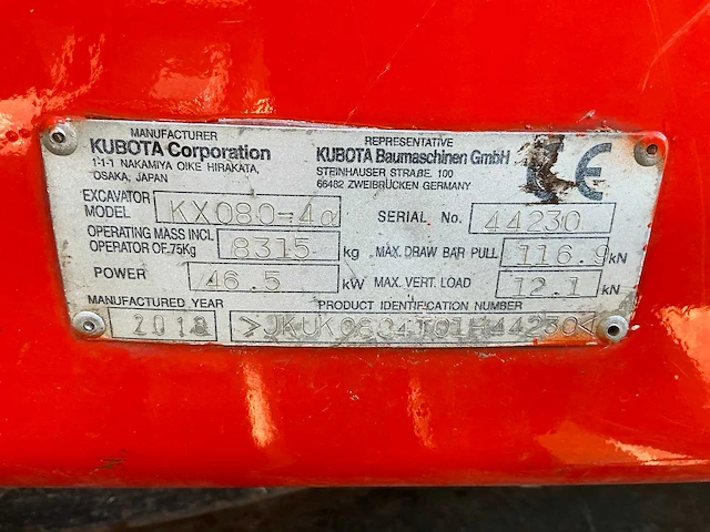 2018 kubota kx080-4 midigraafmachine - afbeelding 17 van  25