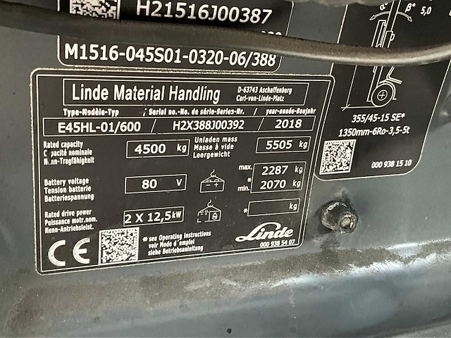 2018 linde e 45 vorkheftruck - afbeelding 17 van  24