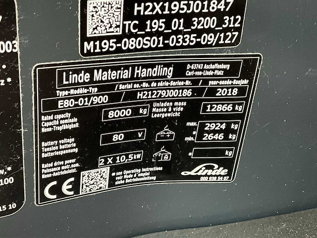 2018 linde e 80 vorkheftruck - afbeelding 24 van  30