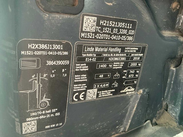 2018 linde e14-02 vorkheftruck - afbeelding 16 van  23