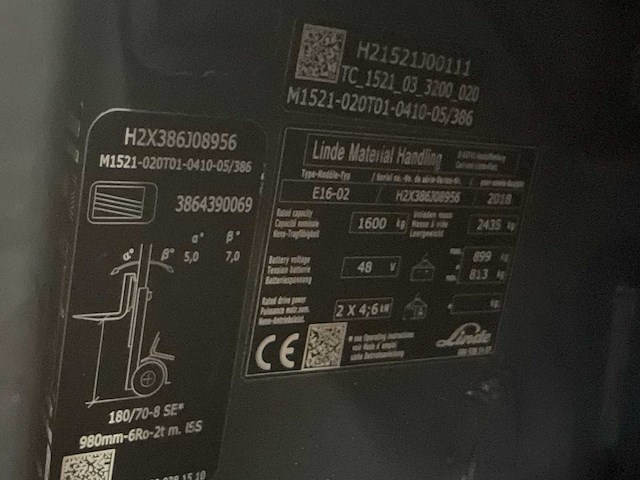 2018 linde e16 evo vorkheftruck - afbeelding 11 van  14
