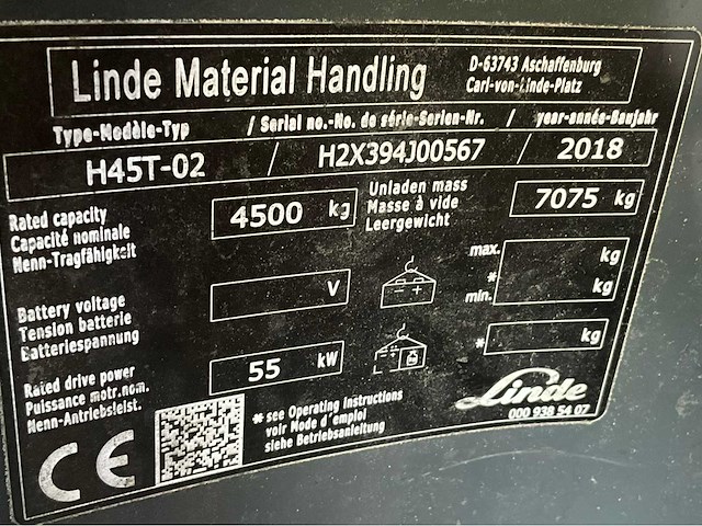2018 linde h45t-02 4500kg lepelversteller vorkheftruck - afbeelding 14 van  21