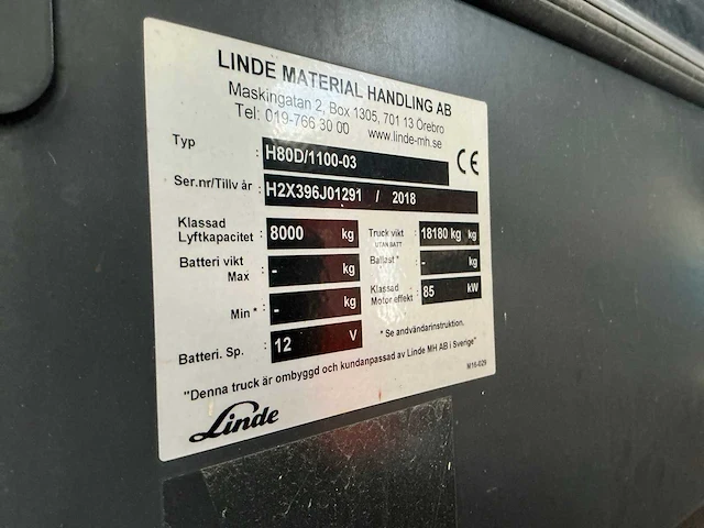 2018 linde h80d/1100-03 vorkheftruck - afbeelding 22 van  29
