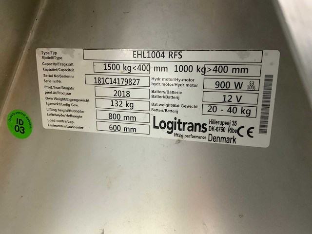 2018 logitrans ehl 1000 rfs hydraulische palletwagen (2x) - afbeelding 5 van  5