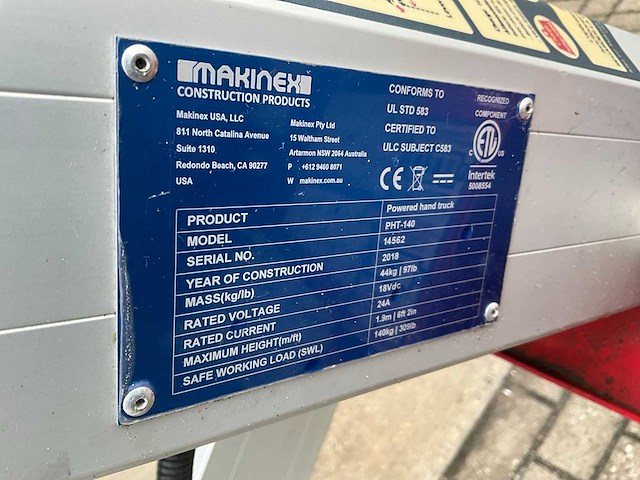2018 makinex pht-140 electrische materiaallift - afbeelding 3 van  11