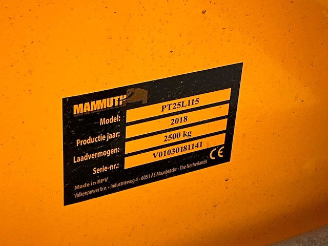 2018 mammuth pt25l115 hand hydraulische palletwagen - afbeelding 2 van  7