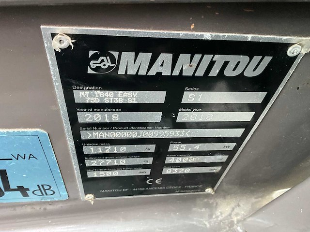 2018 manitou mt 1840 easy verreiker 4x4x4 - afbeelding 6 van  22