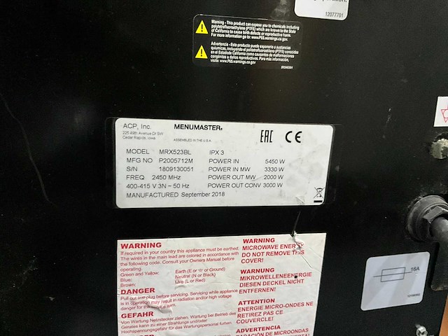 2018 menumaster mrx523bl highspeed oven - afbeelding 8 van  8