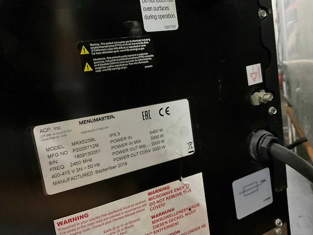 2018 menumaster mrx523bl highspeed oven - afbeelding 7 van  7