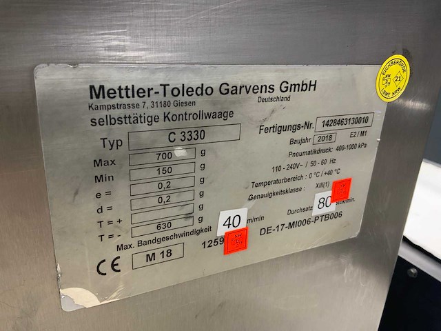 2018 mettler toledo c330 checkweigher - afbeelding 8 van  8