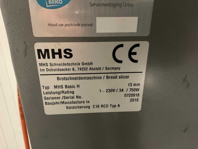 2018 mhs basic h broodsnijmachine, rvs - afbeelding 3 van  3