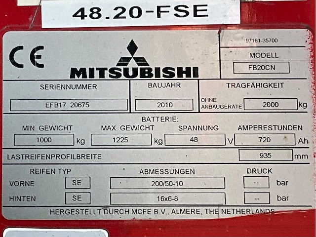 2018 mitsubishi fb20cn vorkheftruck - afbeelding 16 van  23