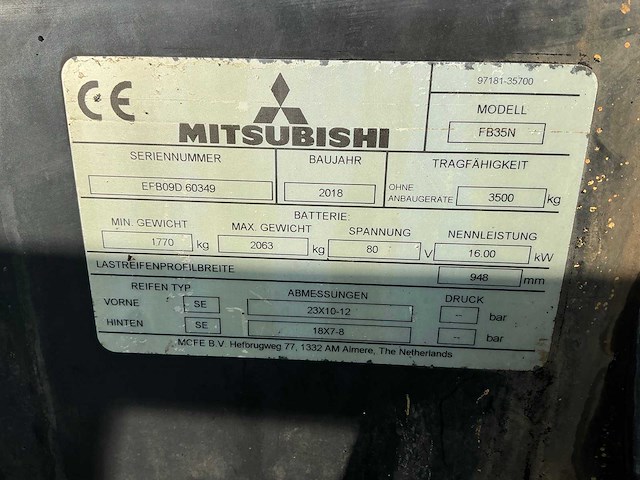 2018 mitsubishi fb35n vorkheftruck defect - afbeelding 16 van  18