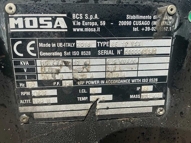 2018 mosa ge15ysx stroomgenerator - afbeelding 2 van  10