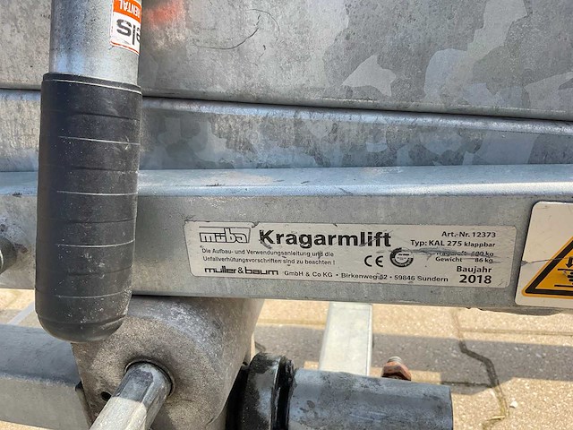 2018 muba kal 275 krachtarmlift / montagelift - afbeelding 7 van  7
