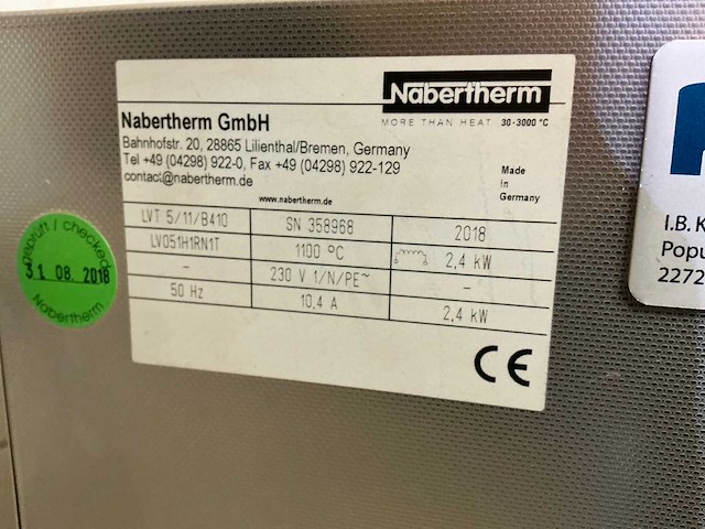 2018 nabertherm lvt 5/11/b410 ver-assings oven - afbeelding 7 van  11