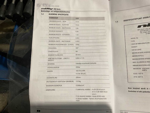 2018 niftylift 120te mk1c aanhanger hoogwerker - afbeelding 8 van  16