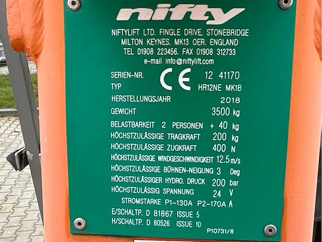 2018 niftylift nifty hr12ne hoogwerker - afbeelding 24 van  30