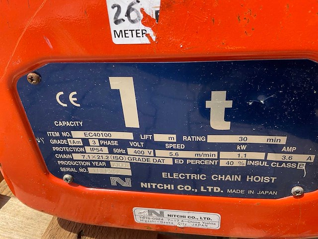 2018 nitchi ec40100 kettingtakel - afbeelding 6 van  6