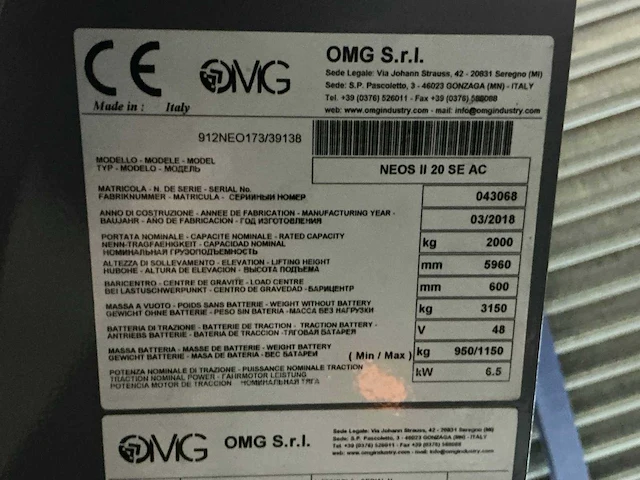 2018 omg neos 20 8e ac reachtruck - afbeelding 11 van  11