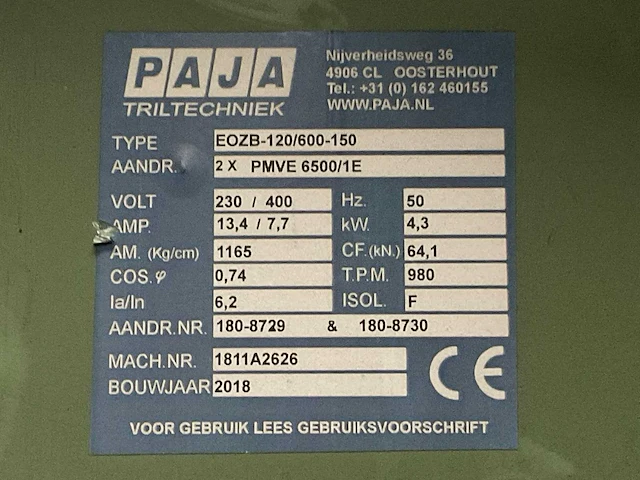 2018 paja eozb-120/600-150 sorteerschudder - afbeelding 14 van  14